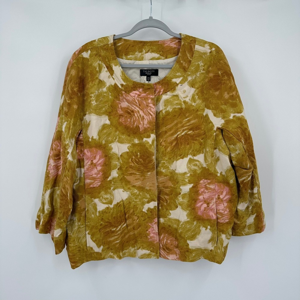 Talbots Woman Cottagecore Floral Cotton Jacket Sz 20W Statement Botanical Garden